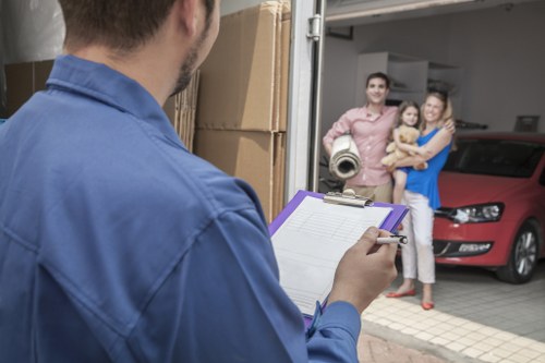House removal team planning a move in Barnes with packing boxes and furniture